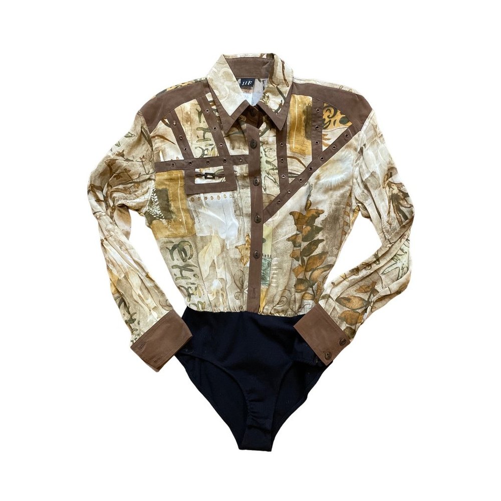 Vintage 1980s IIF Western Style Collared Long Sleeve Bodysuit